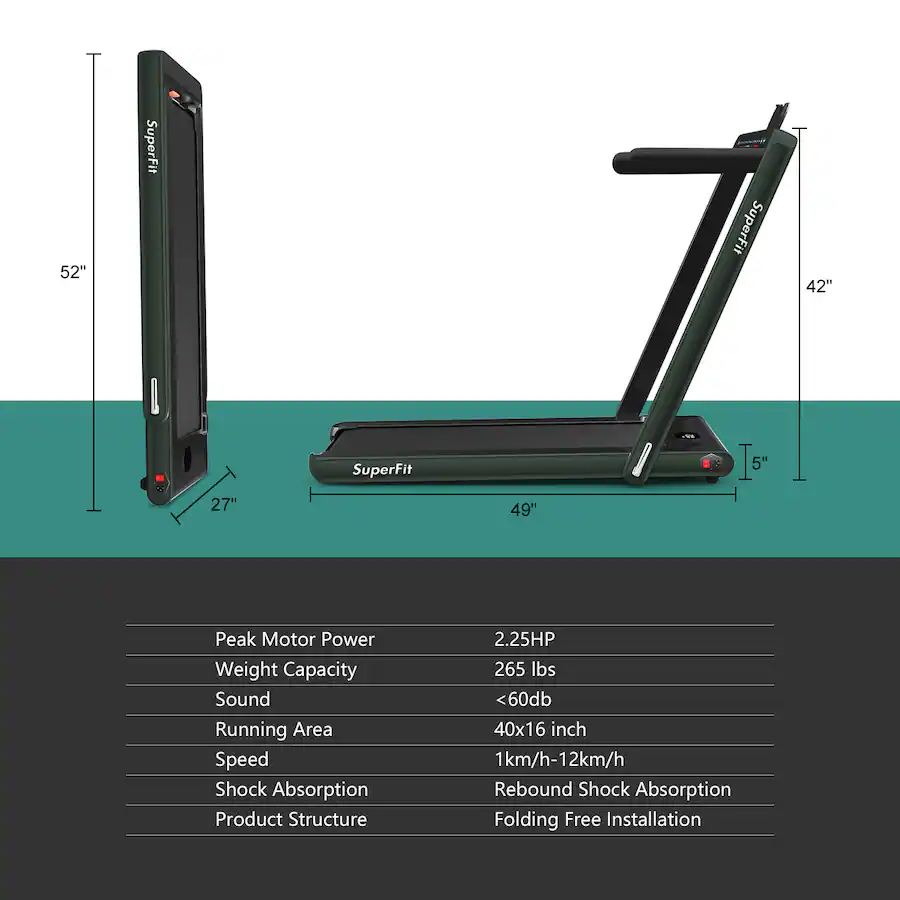Running Machine Dims Gymax 2 in 1 Folding Treadmill 2.25HP Running Machine w/ Dual Display ...