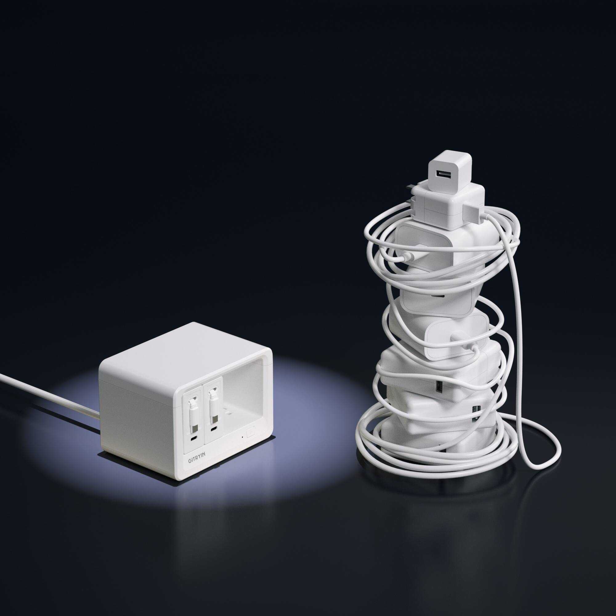 Alt View 1. Gitryin - Gitryin Desktop Charging Station+ 2 USB-C Retractable Charger, 40W, 31.5-Inch flat Cable, 8 AC White - White.