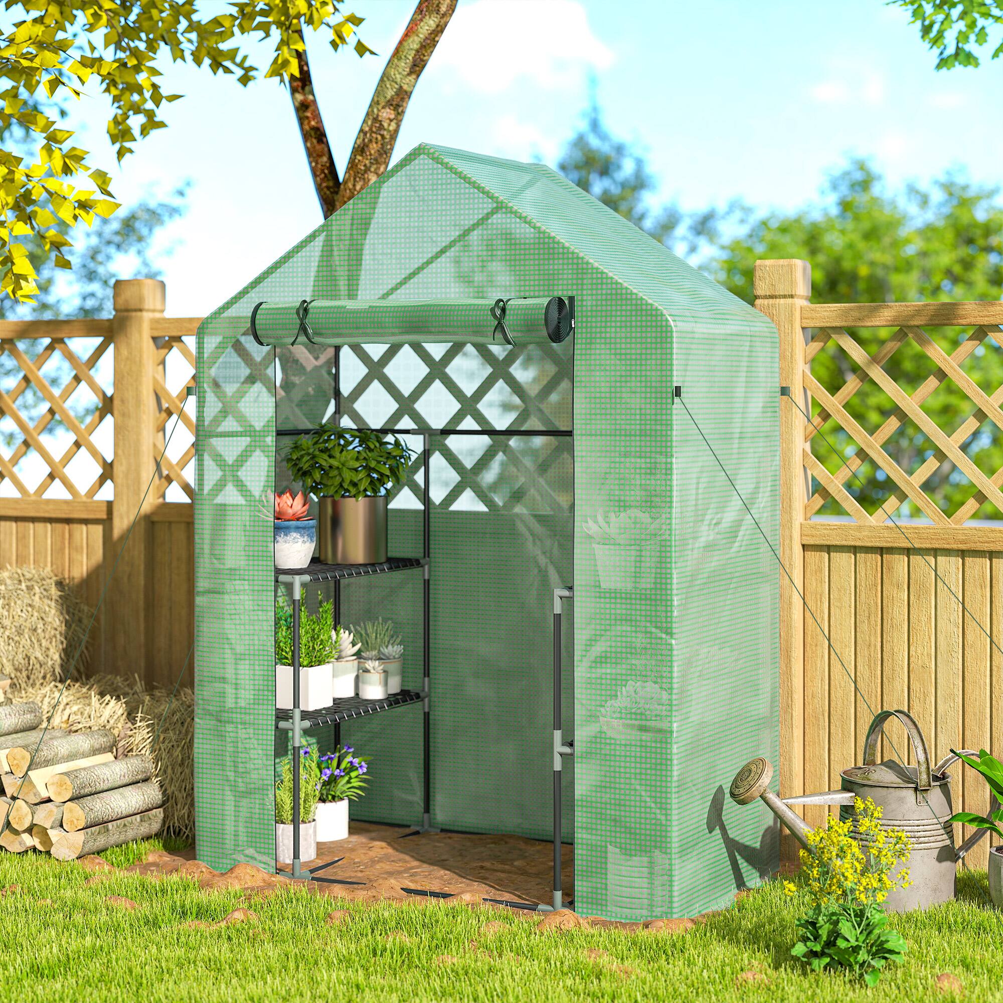 Alt View 7. Outsunny - x 29" x 77" Walk-in Greenhouse, Garden Hot House with 3 Tier Shleves.
