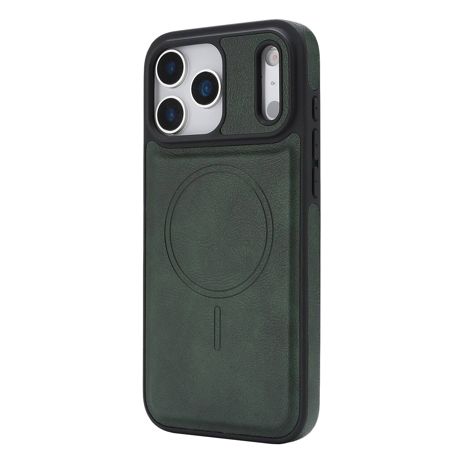 Front. Dteck - Case for Apple iPhone 17 Pro Matte Magnetic PU Leather Cover,Shockproof TPU Inner Non-Slip Hybrid Cover - Green.