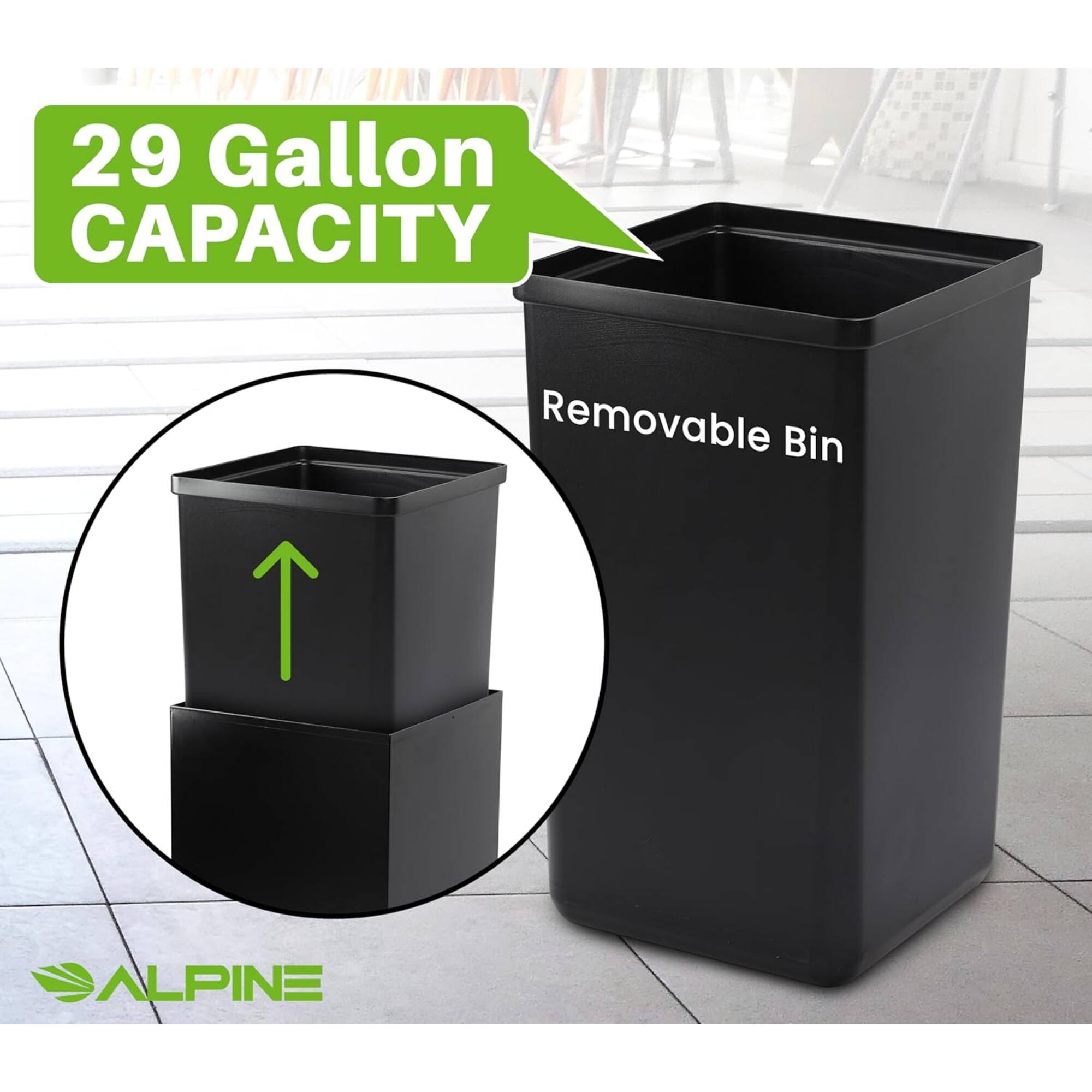 29 Gallon CAPACITY, Removable Bin, ALPINE