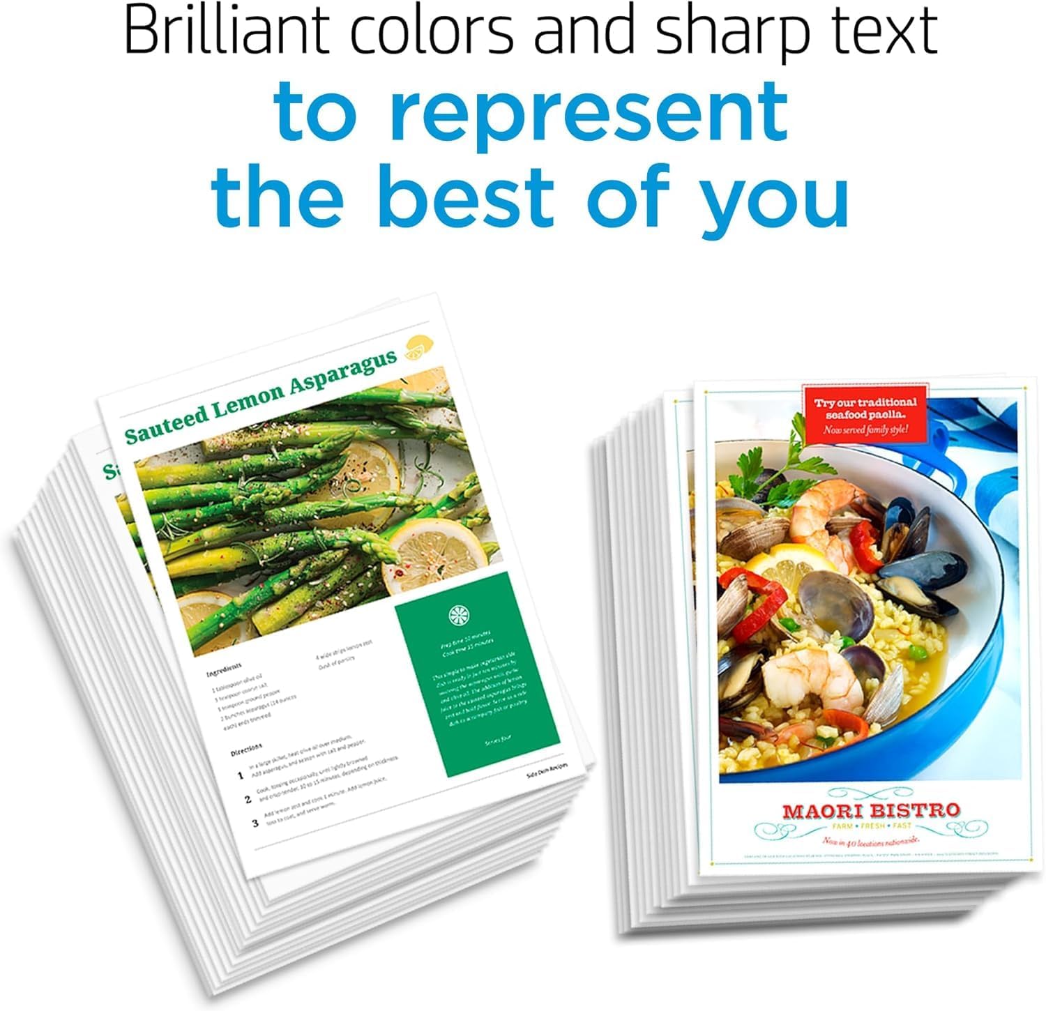 Brilliant colors and sharp text to represent the best of you

Sauteed Lemon Asparagus

Ingredients:
- 1 lb asparagus, trimmed
- 2 tbsp olive oil
- 1 lemon, sliced
- Salt and pepper to taste

Directions:
1. Preheat a large skillet over medium heat.
2. Add olive oil and sauté asparagus until tender, about 5-7 minutes.
3. Add lemon slices and season with salt and pepper.

Try our traditional seafood paella. Now served family style!

MAORI BISTRO
FARM • FRESH • FAST
Now in a location near you!