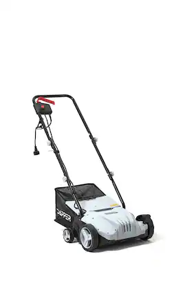 Front. Dapper Supply - 13 in. 2-in-1 Electric Dethatcher & Scarifier, 12 Amp, 8 Gal Bag, 4-Position Depth, Quick Fold - Grey.