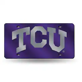 Rico Industries - TCU Horned Frogs Purple Mirrored Laser Cut License Plate Laser Tag - Multi