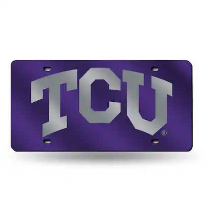 Front. Rico Industries - TCU Horned Frogs Purple Mirrored Laser Cut License Plate Laser Tag - Multi.