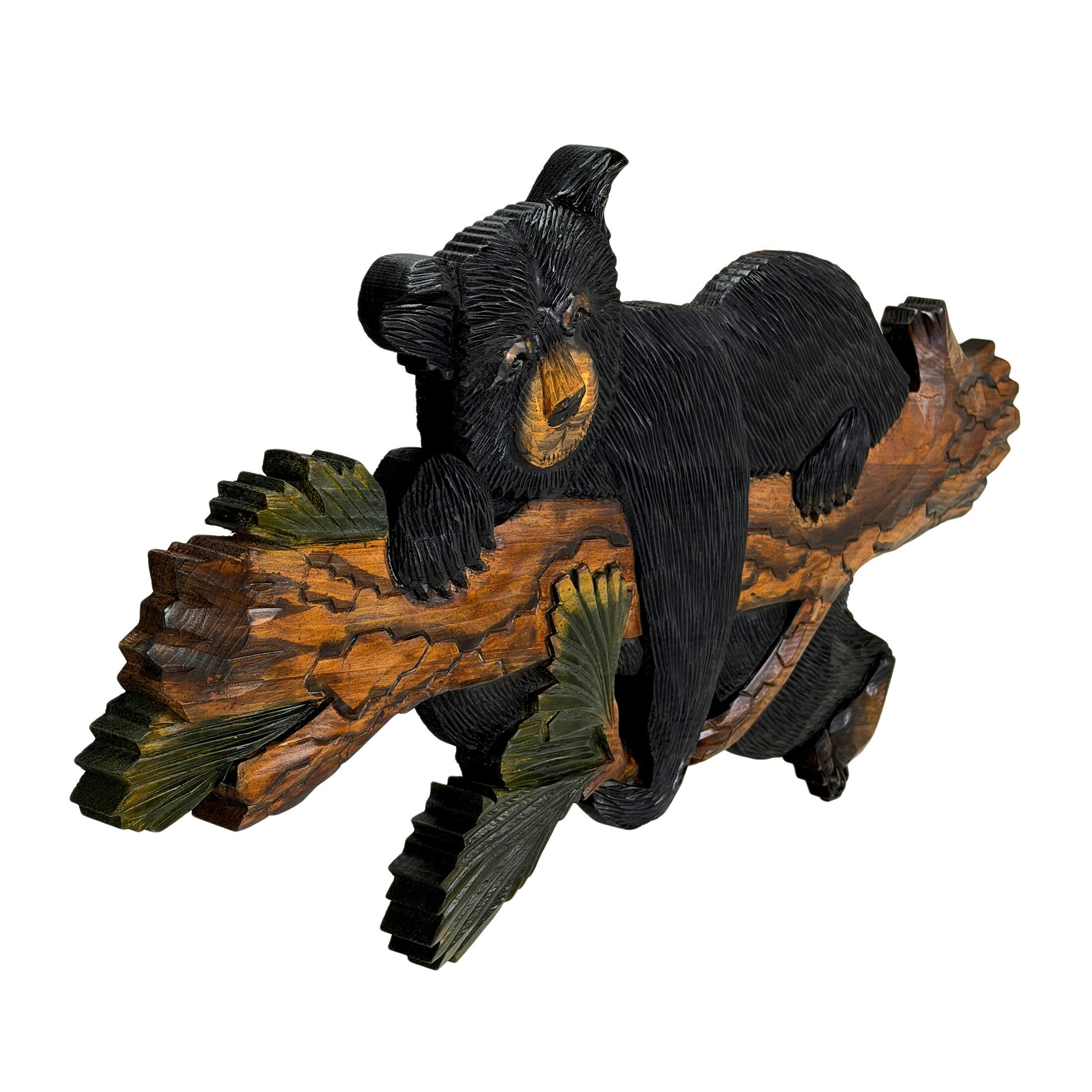 Alt View 1. Zeckos - Bear on Branch Wood Wall Sculpture 31in Rustic Lodge Cabin Wall Art - Brown.