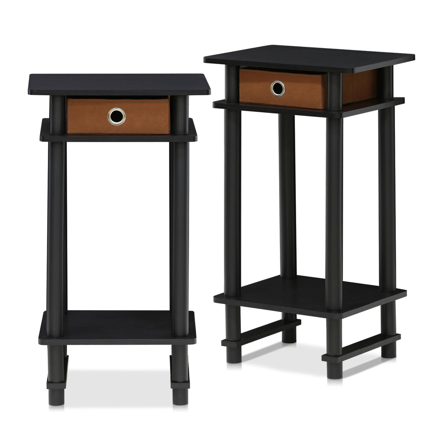 Front. Furinno - Turn-N-Tube Tall End Table with Bin, Set of 2 - Espresso/Brown.