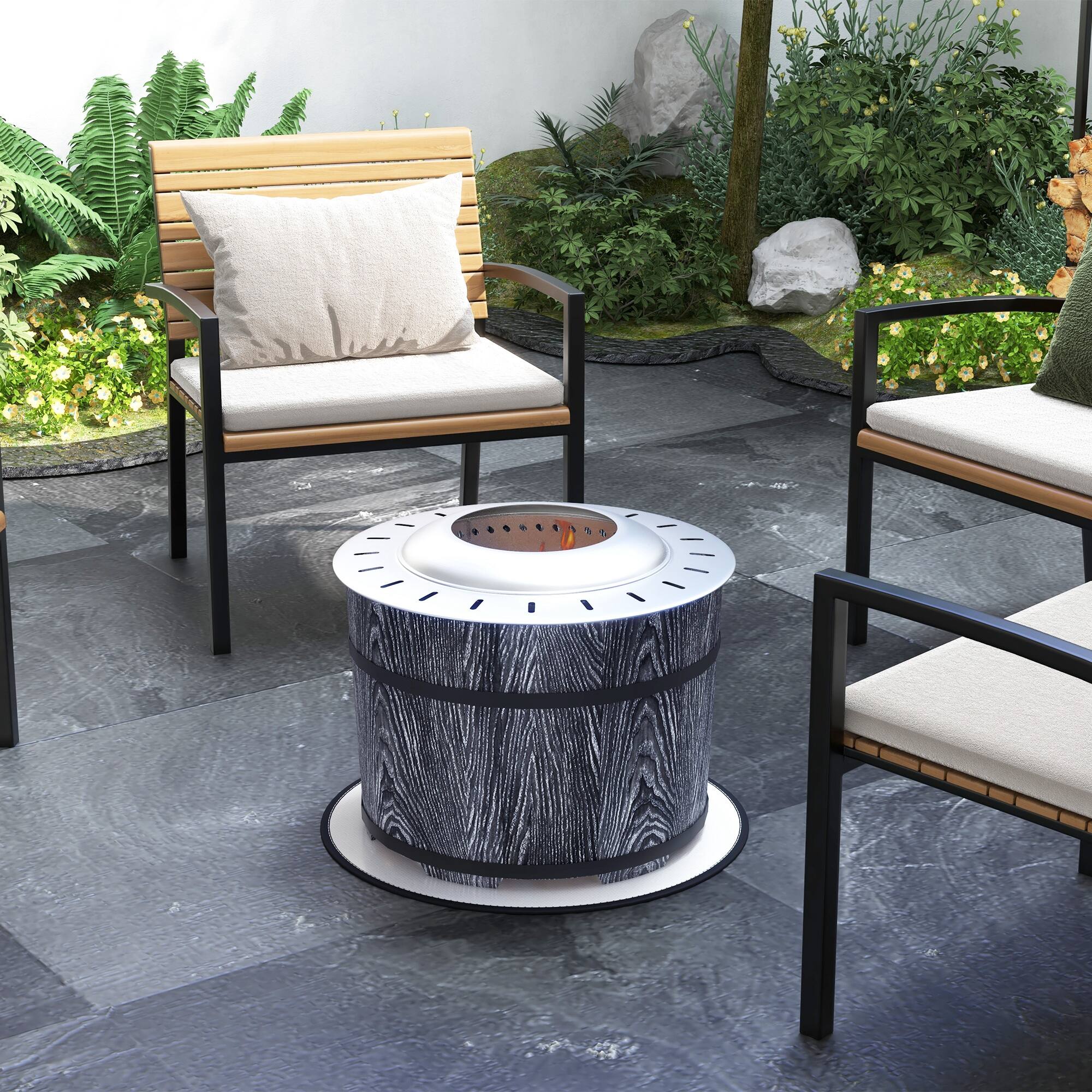 Angle. Dexmalle - Dexmalle-Patio 20" Barrel Smokeless Fire Pit with Fireproof Mat-Black.