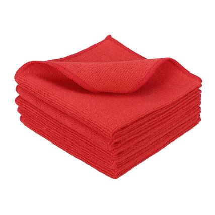 Front. Unique Bargains - 5pcs Microfiber Cleaning Cloth, 11.8"x11.8" Square Reusable Highly Absorbent for Kitchen Bathroom Red - Red.