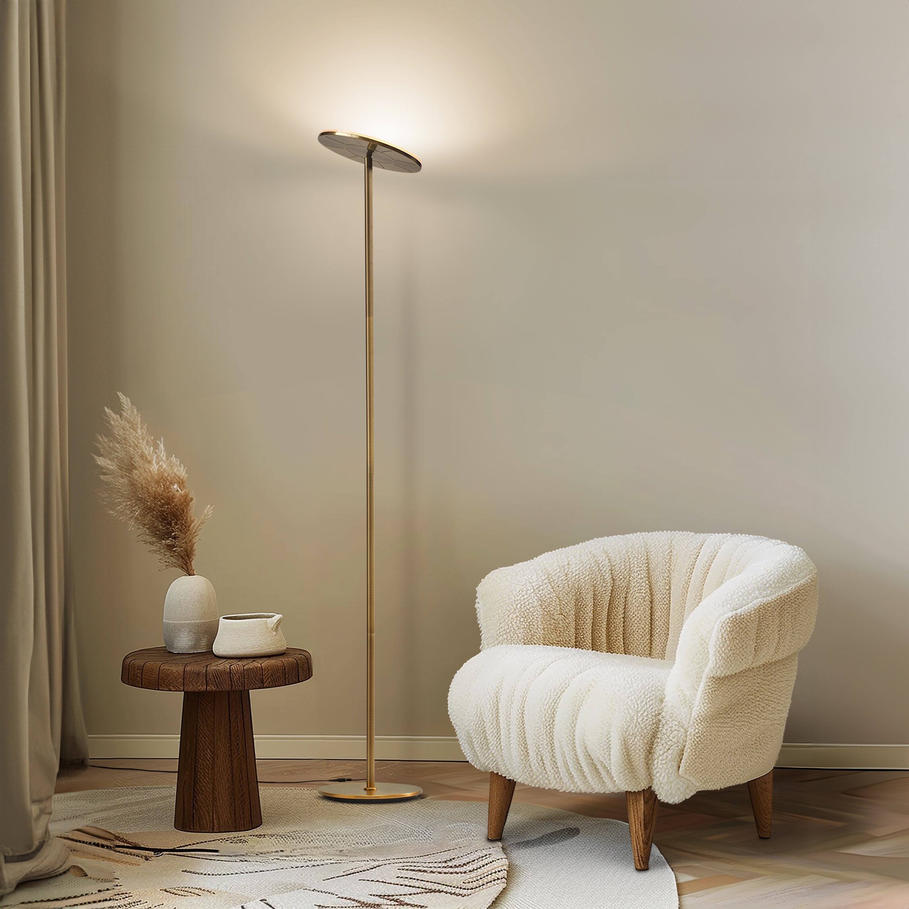Alt View 5. Brightech - Sky Flux LED Modern Industrial Torchère Dimmable Super Bright Floor Lamp with Built-in Adjustable Head Tilt - Antiqued Brass.
