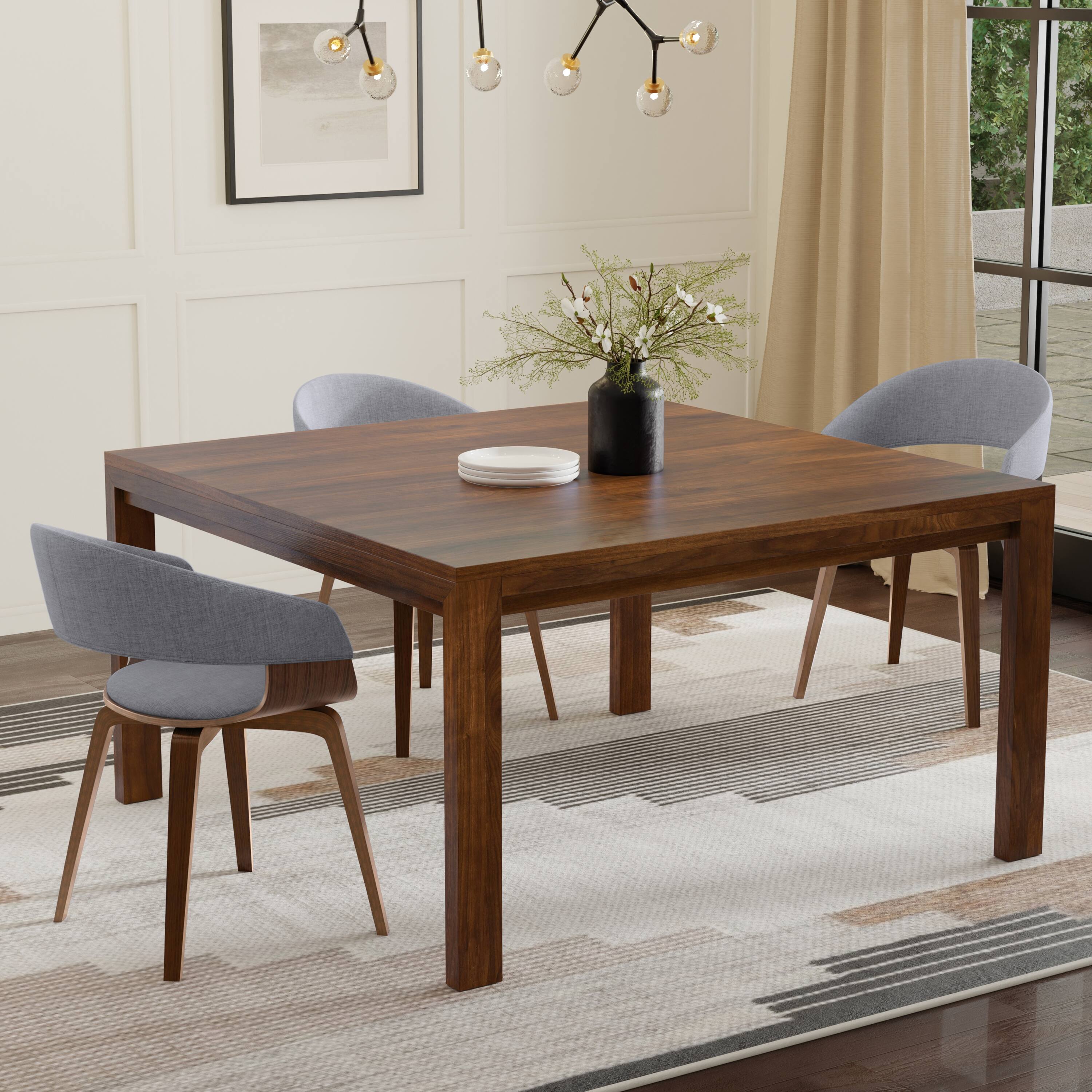 Left. Simpli Home - Wilson 54 inch x 54 inch Square Transitional Dining Table in Walnut Veneer - Walnut Veneer.