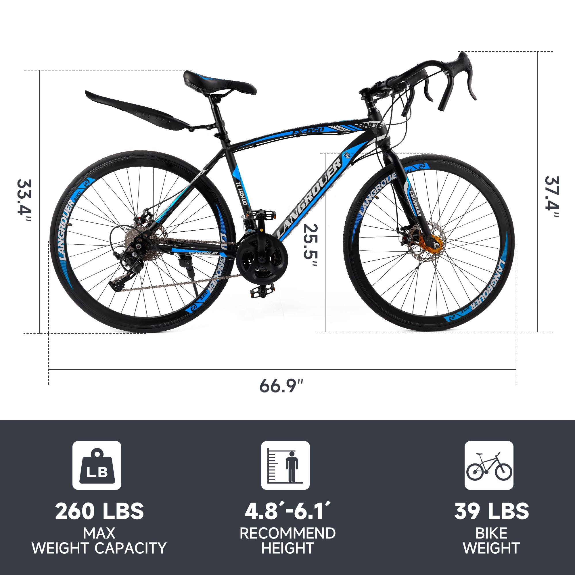 33.4"  
25.5"  
37.4"  
66.9"  

260 LBS MAX WEIGHT CAPACITY  
4.8'-6.1' RECOMMEND HEIGHT  
39 LBS BIKE WEIGHT