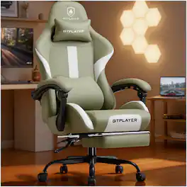 CloudRest Pro - Ergonomic Gaming Chair with Headrest & Lumbar Support for Back Pain Relief Breathable Fabric Computer Chair - Green