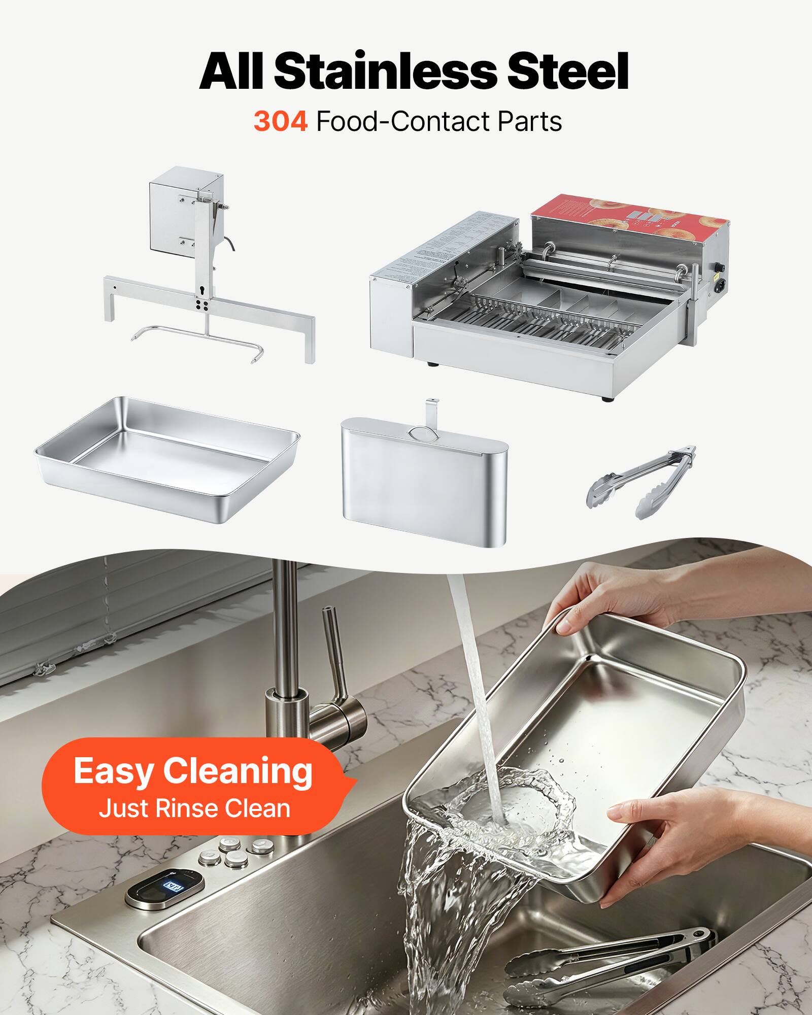 All Stainless Steel 304 Food-Contact Parts

Easy Cleaning Just Rinse Clean
