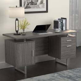 APRILSOUL - 1pc Contemporary 60-inch 2-drawer Computer Desk White High Gloss Home Office Silver Finish Metal Base Weathered - Gray