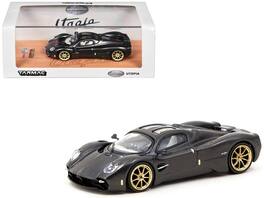 Pagani Utopia Black Carbon Fiber with Gold Wheels "Global64" Series 1/64 Diecast Model by Tarmac Works - Black/Gold