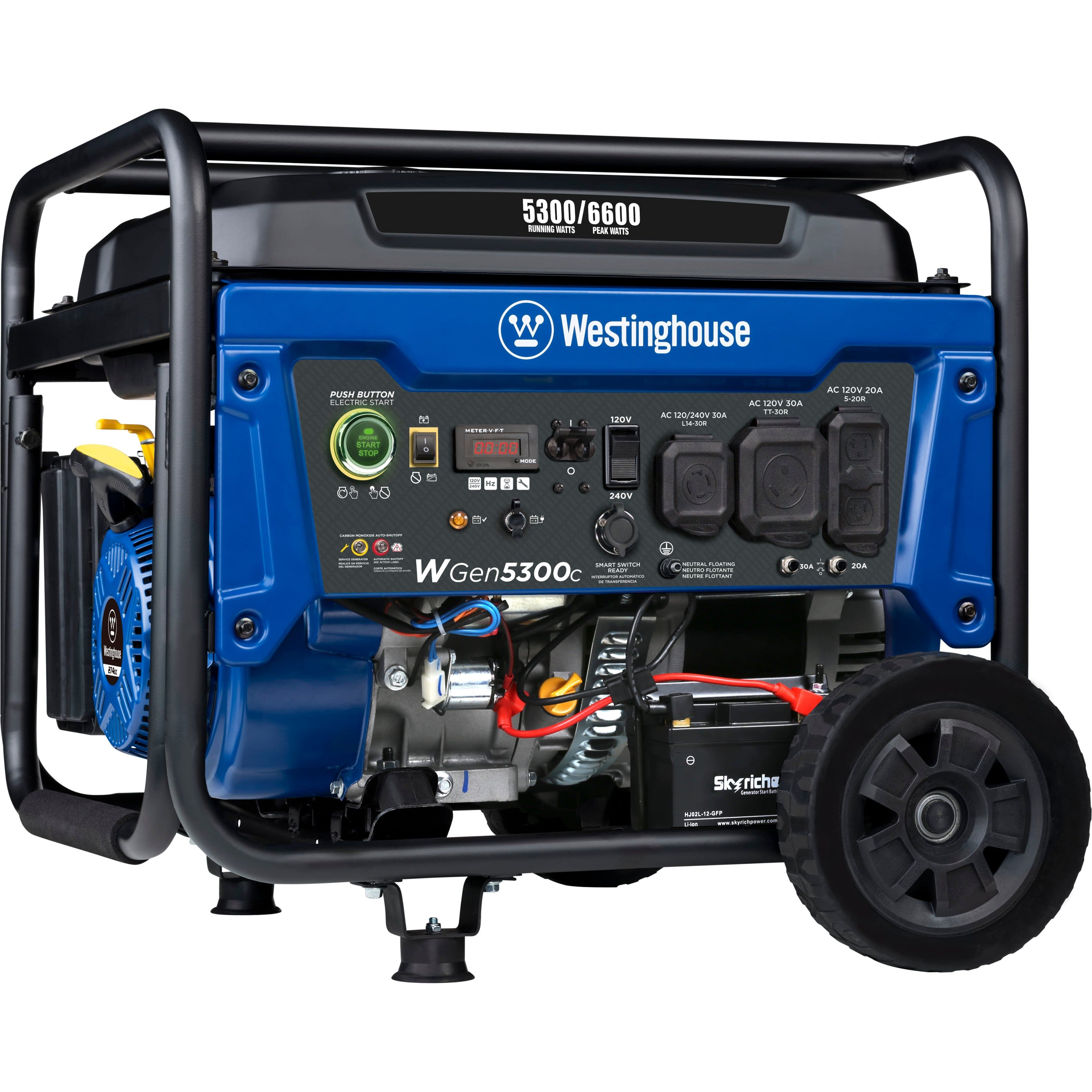 Westinghouse - 6,600/5,300-Watt Gas Powered Portable Generator with Remote Electric Start and 30A 120/240V Outlet - Blue