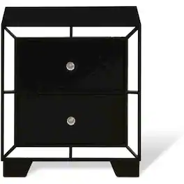 East West Furniture - Nella Wood Nightstand with 2 Drawers for any Bedroom - Black Legs - Multi-Color