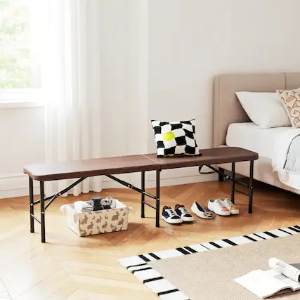 Front. Kadyn - Garden Bench, Patio Bench, 6 Feet Folding HDPE Bench with 1320 LBS Capacity and Handle Lock-Brown - Brown.