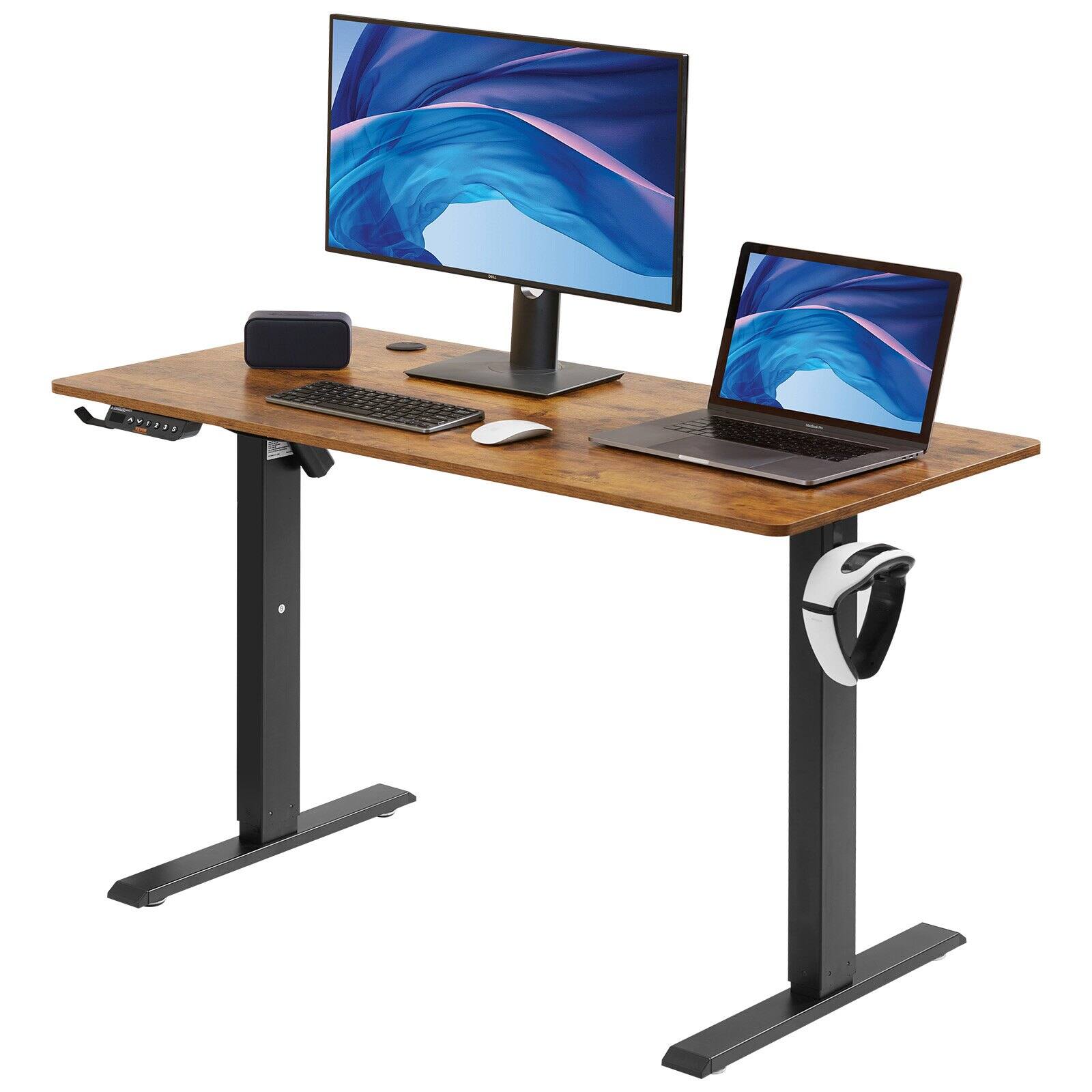 Front. Glintex - Height Adjustable Electric Standing Desk 47.2x23.6 in, Dual Motor Metal Frame, 3-Key Memory, 180 LBS Load, Home Office - Brown.