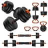 FEIERDUN - 70lbs 5-in-1 Adjustable Dumbbell Set, Converts to Barbell, Kettlebell, Push Up Stand, Weight Plate for Home Gym - 70LB