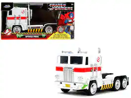 Jada - G1 Autobot Optimus Prime Truck with Robot on Chassis Transformers x Ghostbusters 1984 Hollywood Rides Series - White