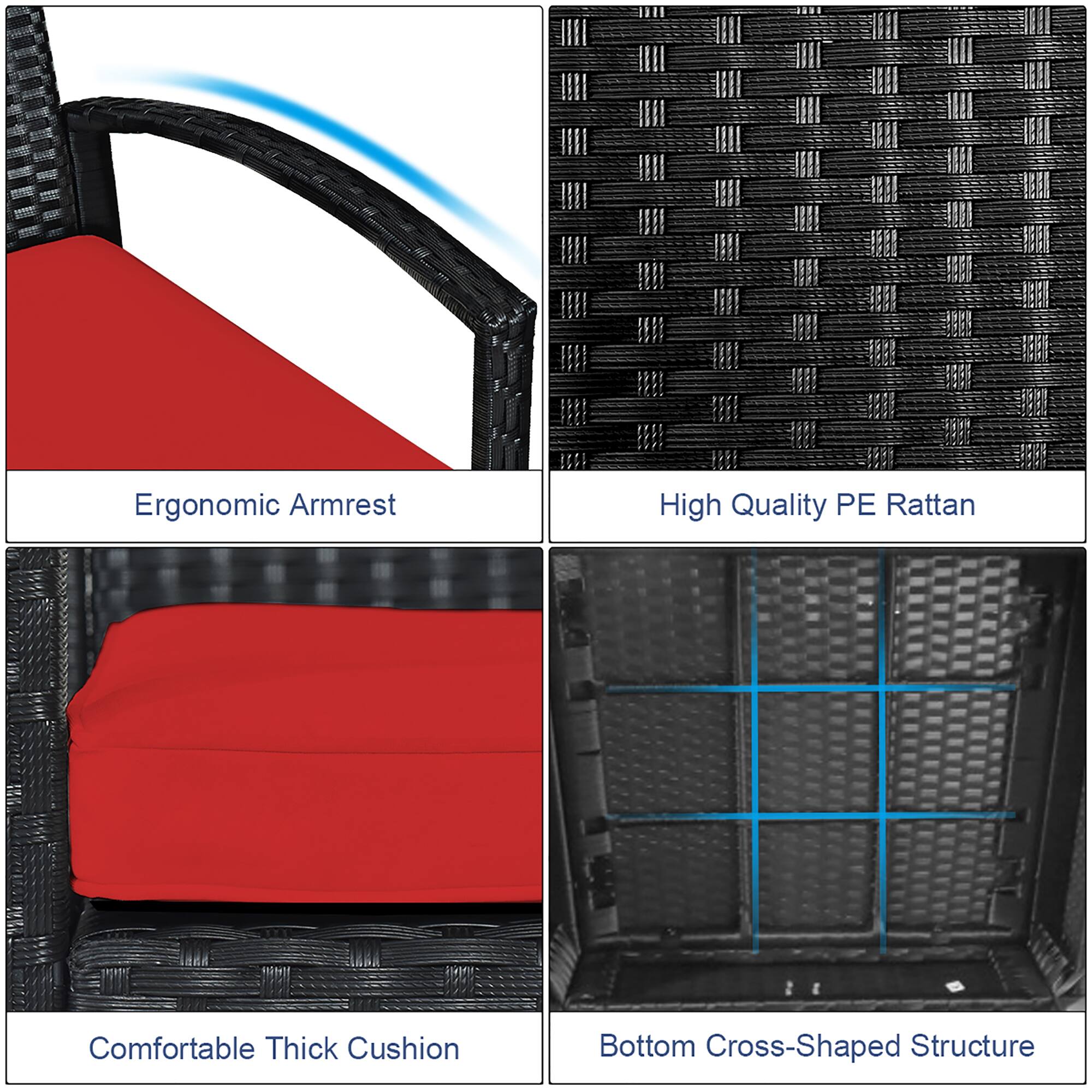 Ergonomic Armrest, High Quality PE Rattan, Comfortable Thick Cushion, Bottom Cross-Shaped Structure