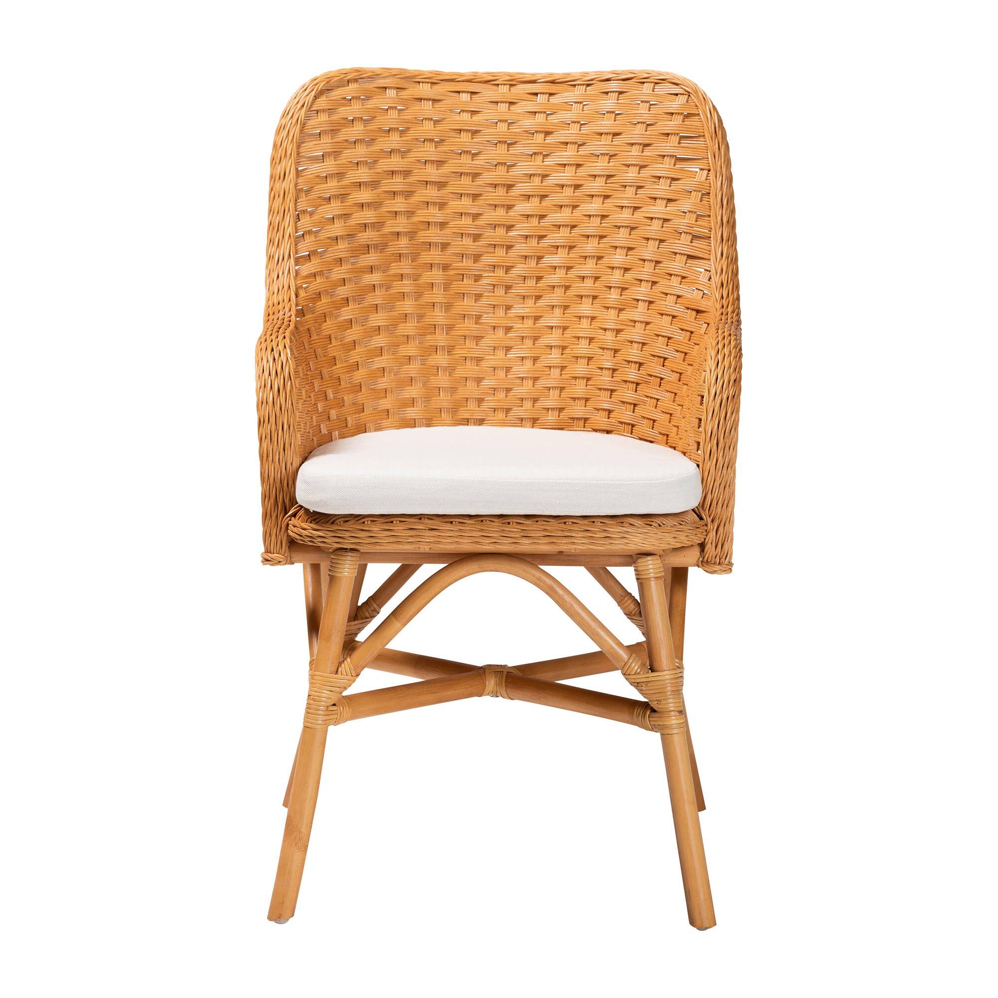 Angle. bali & pari - Celsie Bohemian Rattan Dining Chair - Light Honey/White.