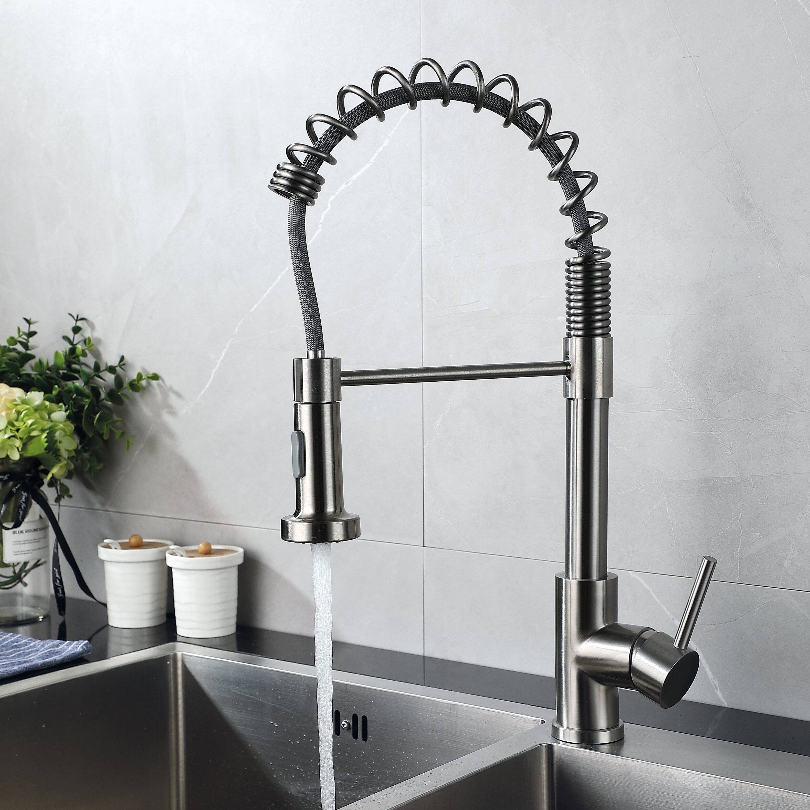 Front. Siljoy - Single Handle Pull Down Sprayer Kitchen Sink Faucet - Brushed Nickel.