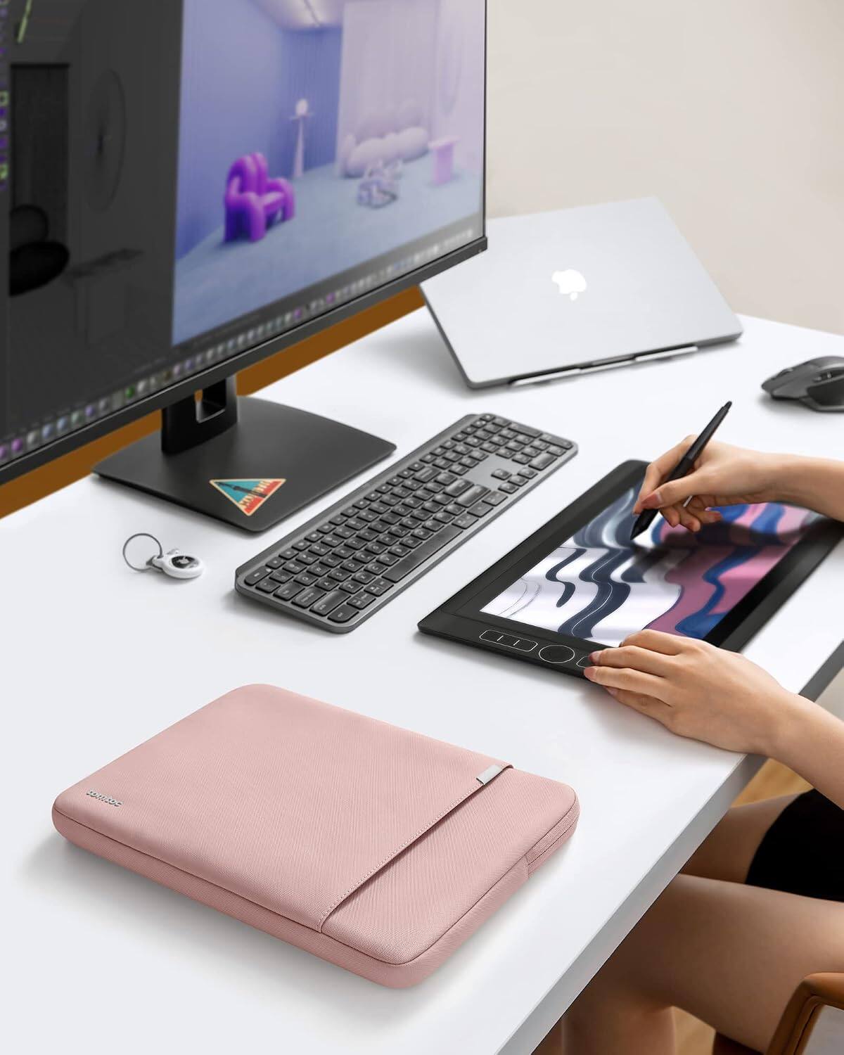Alt View 7. tomtoc - Defender-A13 360° Recycled Laptop Sleeve Bag Case for 13-inch New MacBook Air M5/M4/M3/M2/M1, 13 inch MacBoook Pro/Neo - Pink.