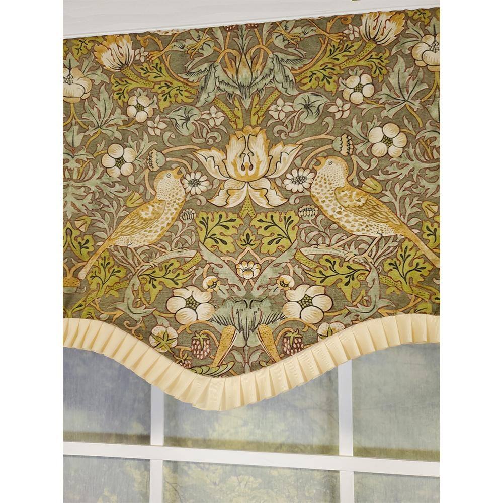 Left. RLF Home - RLF Home Vivaldi Provence Pleated Ruffle Nature-Inspired Bird Motifs Luxurious Home Decor Valance 50" x 14" Green - Green.