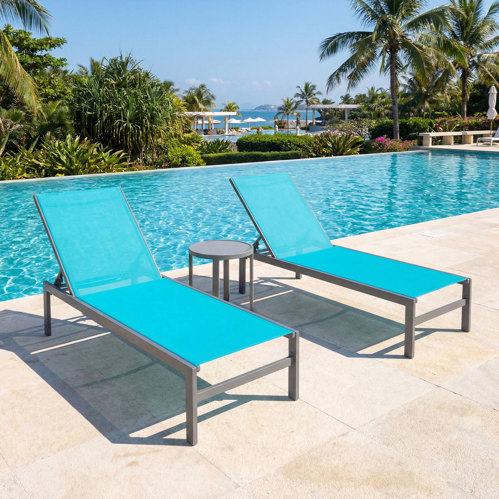 Alt View 3. Costway - Costway Patio 6-Position Lounge Chair Chaise Aluminium Adjust Recliner - Turquoise.