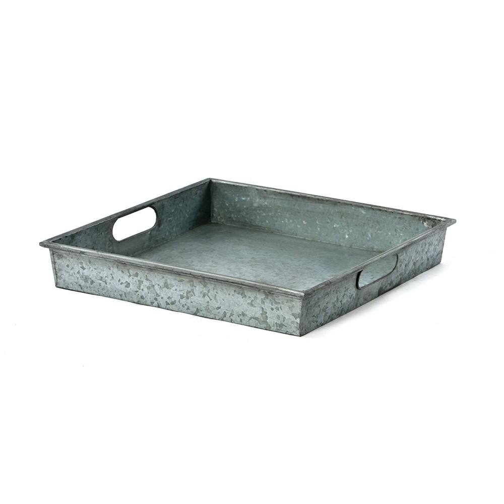 Front. Manhattan Lane - Benzara Square Galvanized Metal Tray With Handle - Gray.