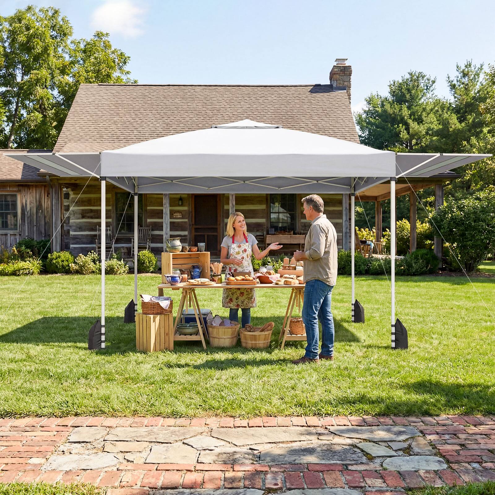Alt View 4. Costway - Costway 10x17 FT Pop Up Canopy Tent with Dual Adjustable Awnings, Silver-Coated Fabric - White.