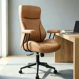 KERDOM - High Back Ergonomic Home Office Chair, MCM Executive Chair with Lumbar Support, PU Suede, Swivel Computer Chair, Tilt - Brown