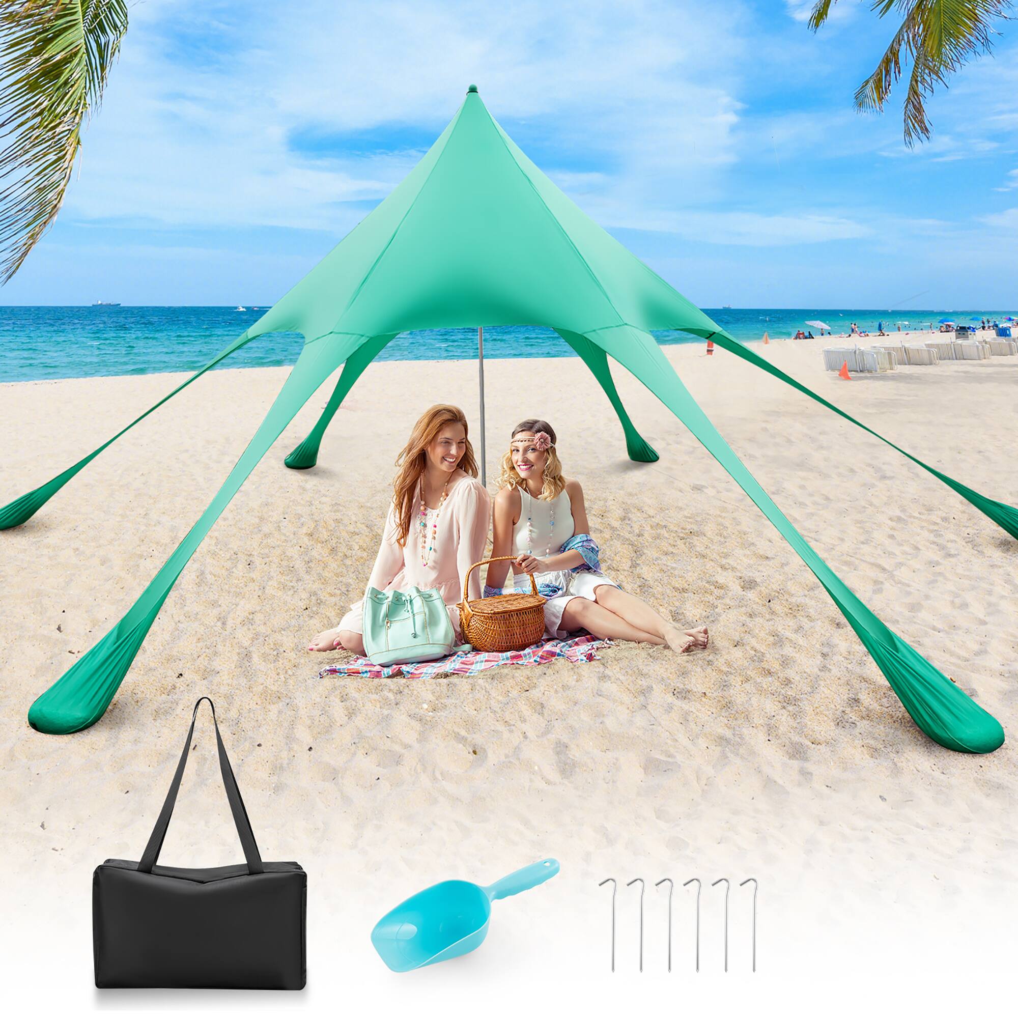 Alt View 9. Costway - 20 x 20 FT Beach Sunshade Canopy UPF50+ with Carry Bag & 8 Sandbags & Shovel - Blue.