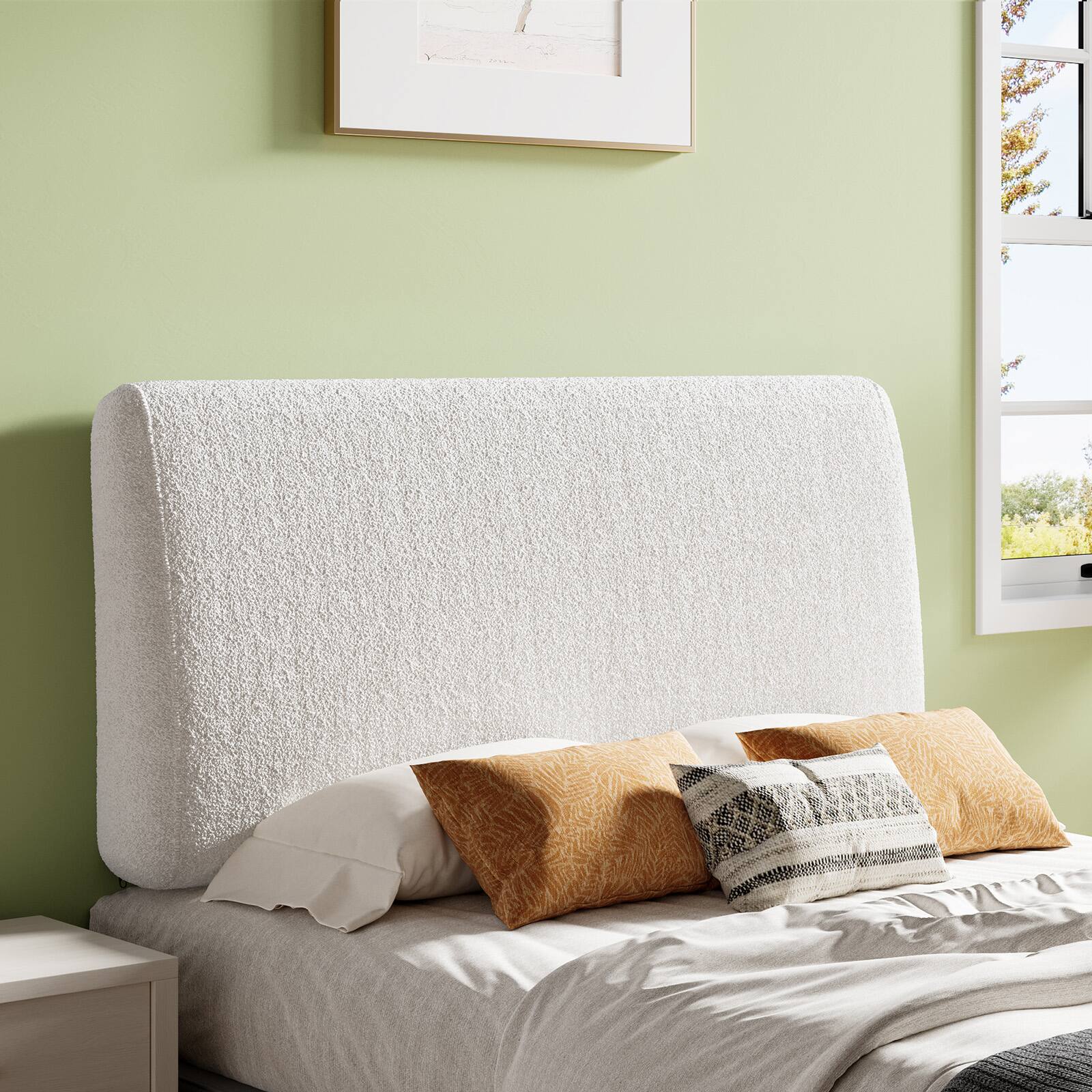 Angle. Pinmoco - Pinmoco - Upholstered Headboard Ergonomic Design Headboard - White.