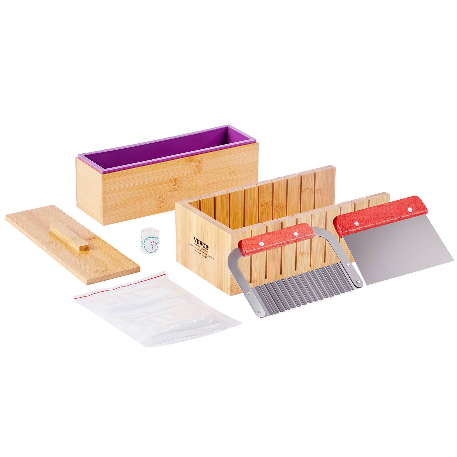 Alt View 5. VEVOR - Soap Making Kit, Bamboo Cutting Box and Inner Box with Silicone Mold, Stainless Steel Straight Cutter and Wavy Cutter - Natural Wood Color.