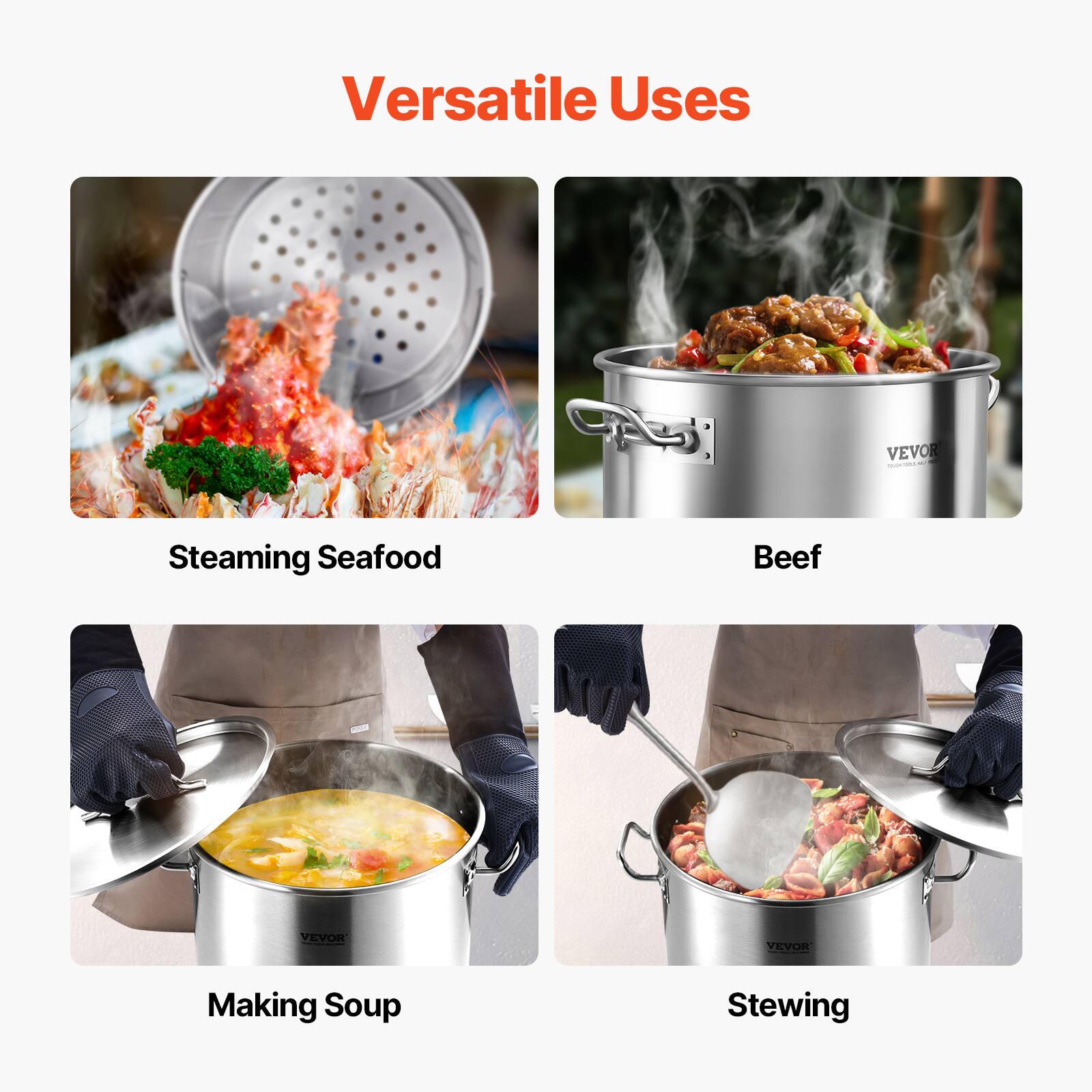Versatile Uses

- Steaming Seafood
- Beef
- Making Soup
- Stewing