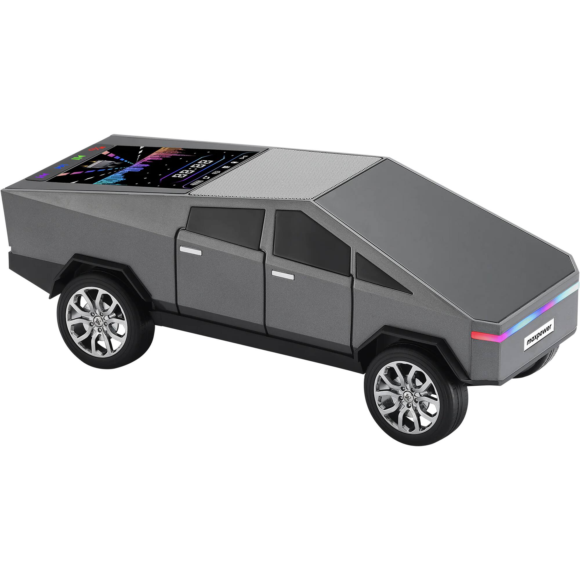 Front. Max Power - Max Power Cybertruck Wireless Bluetooth Speaker with Front LED Lights, Grey.