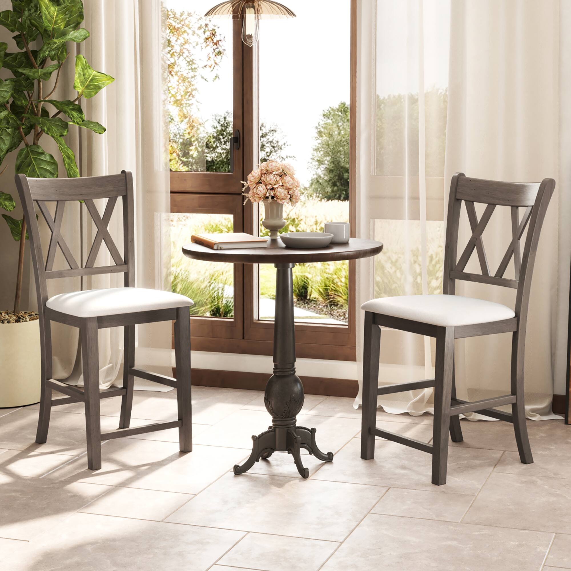 Alt View 5. Gymax - Gymax 4PCS Bar Stools 24''Counter Height Stools w/ Linen Fabric Upholstered Seat Gray - Gray, Beige.