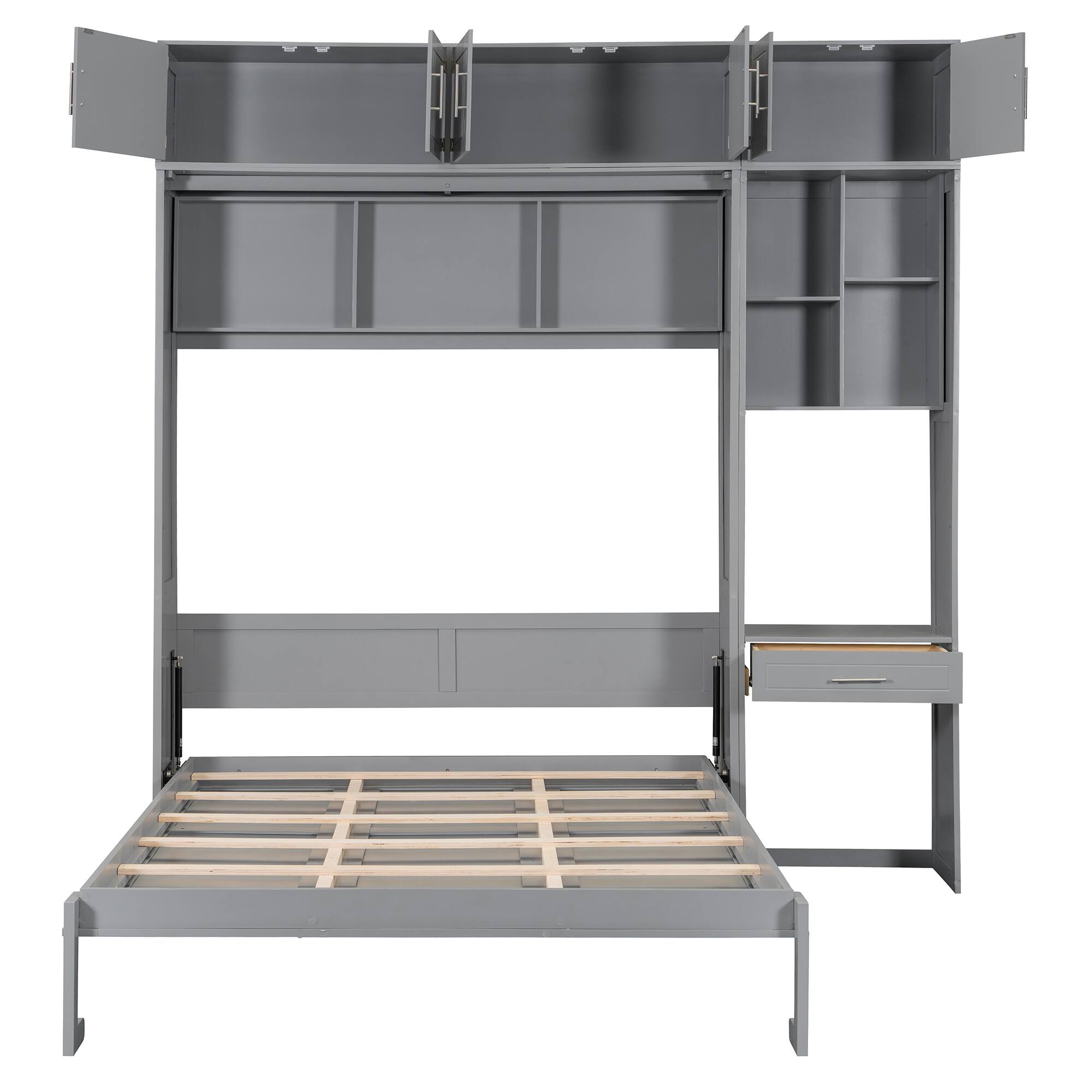 Alt View 5. Tiramisubest - Queen Size Murphy Bed with Desk, Storage, Foldable, Gray - Gray.