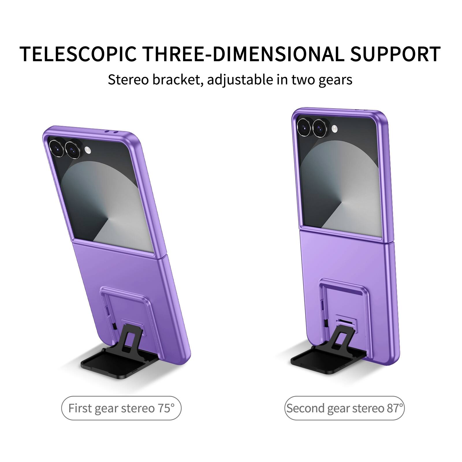 TELESCOPIC THREE-DIMENSIONAL SUPPORT  
Stereo bracket, adjustable in two gears  
First gear stereo 75°  
Second gear stereo 87°