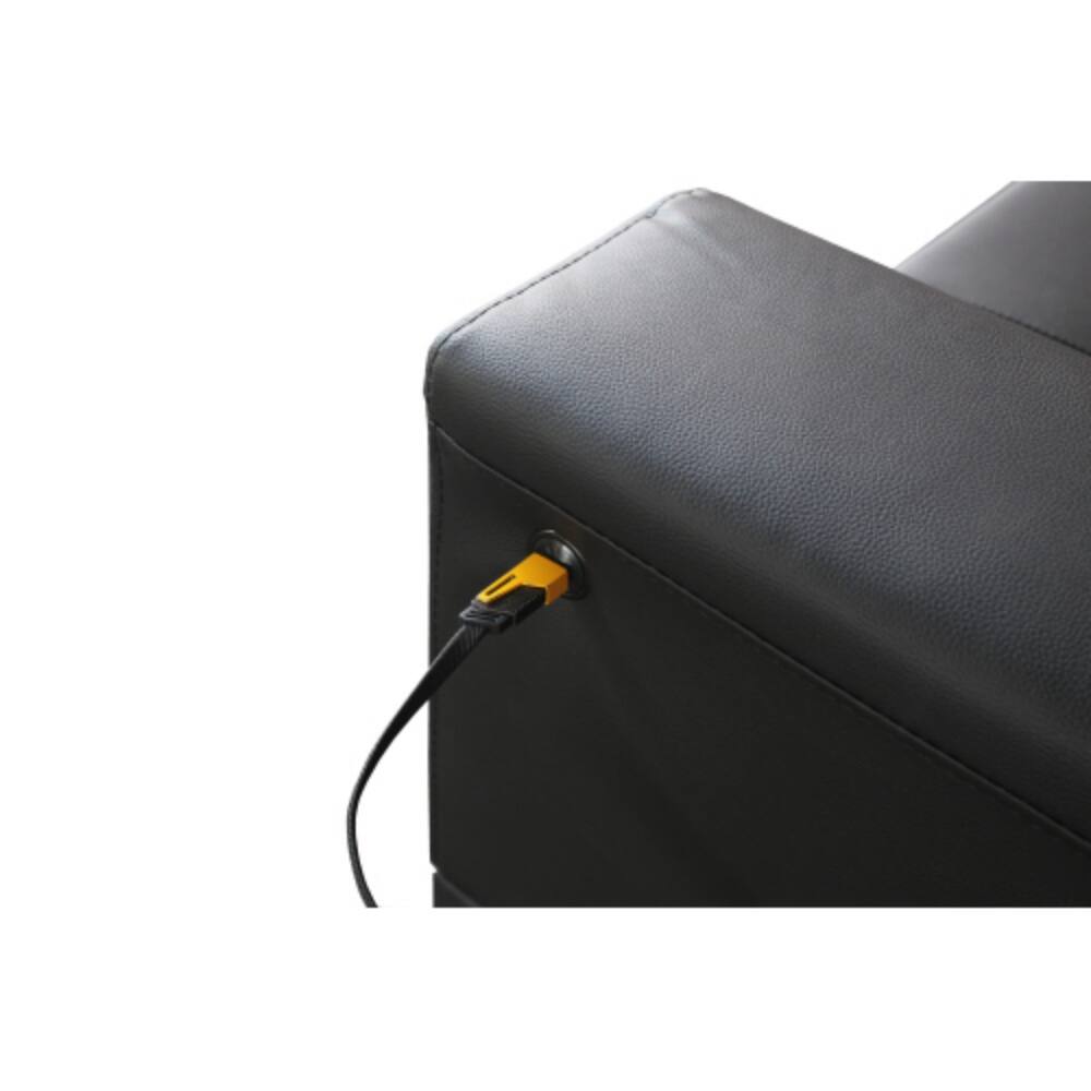 Alt View 4. LUCKY ONE - 85" Black PVC Fabric Sofa with LED Lights, USB Charging Ports, Storage Console, Cupholders, Tufted Cushions - Black.