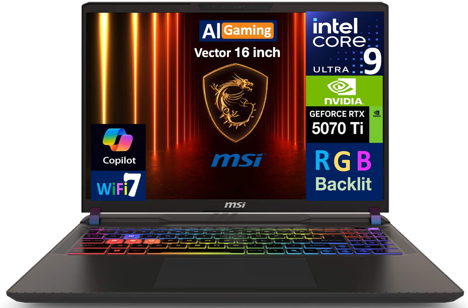 MSI - Vector Gaming Laptop (Ultra 9- 275HX, 32GB, 2TB PCIe SSD, 16.0 WQXGA (2560x1600), RTX 5070 Ti, Win 11 Pro) - Cosmo Gray