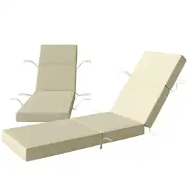 Outsunny - of 2 Chaise Lounge Cushion, 4" Thick Outdoor Lounge Chair Cushions with Ties for Patio, 21" x 72" - Cream White