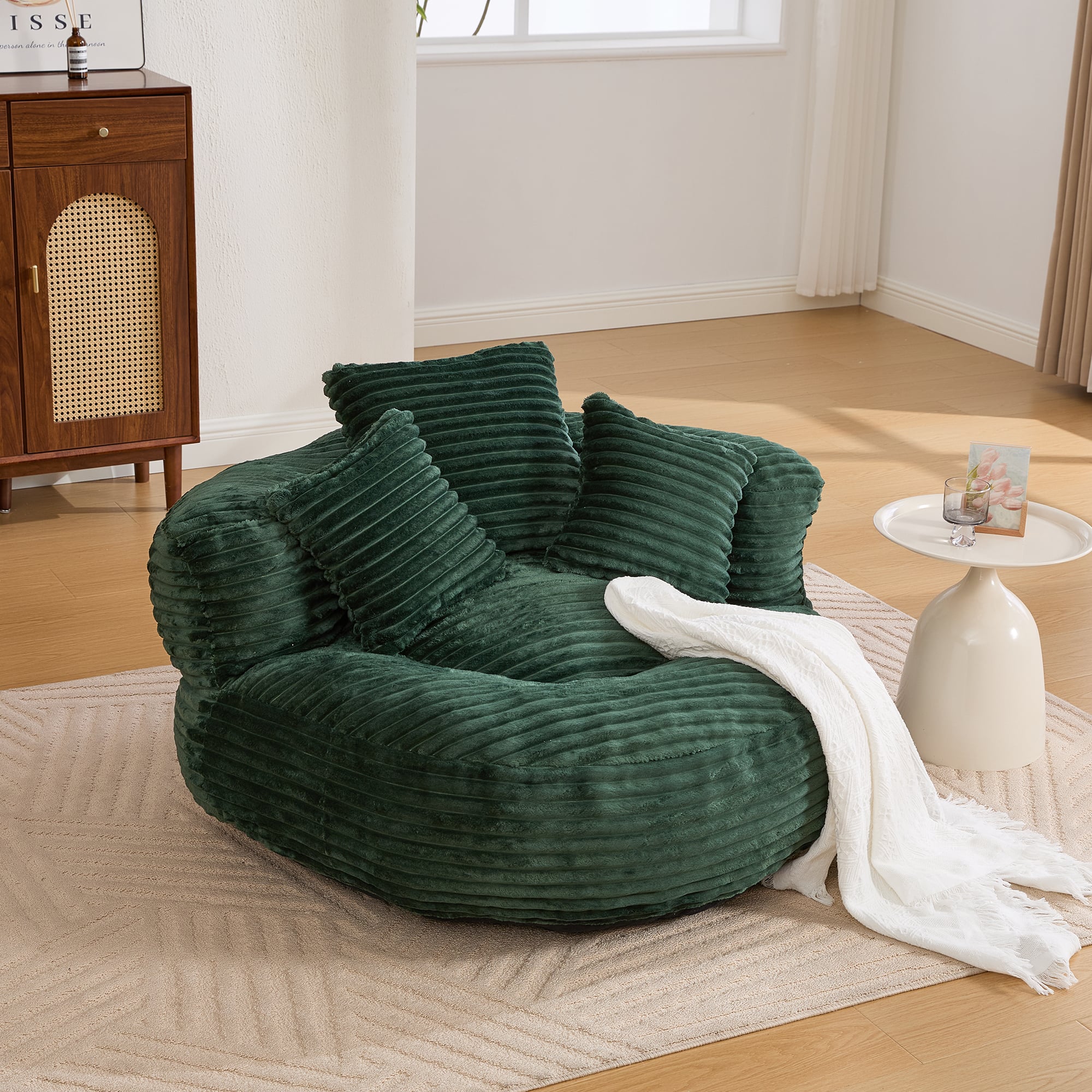 Meqiodas - Bean Bag Chairs, Bean Bag Sofa for Adults, Kids,Oversized Corduroy Bean Bag Chair with 3 Pillows & Armrest - Green