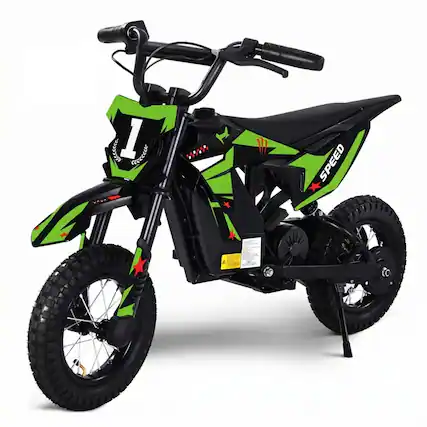 Front. Wisairt - Kids Electric Dirt Bike 36V, 15.5 MPH Ride-On Motorcycle with Adjustable Speed Modes for Ages 5-10 - Green.