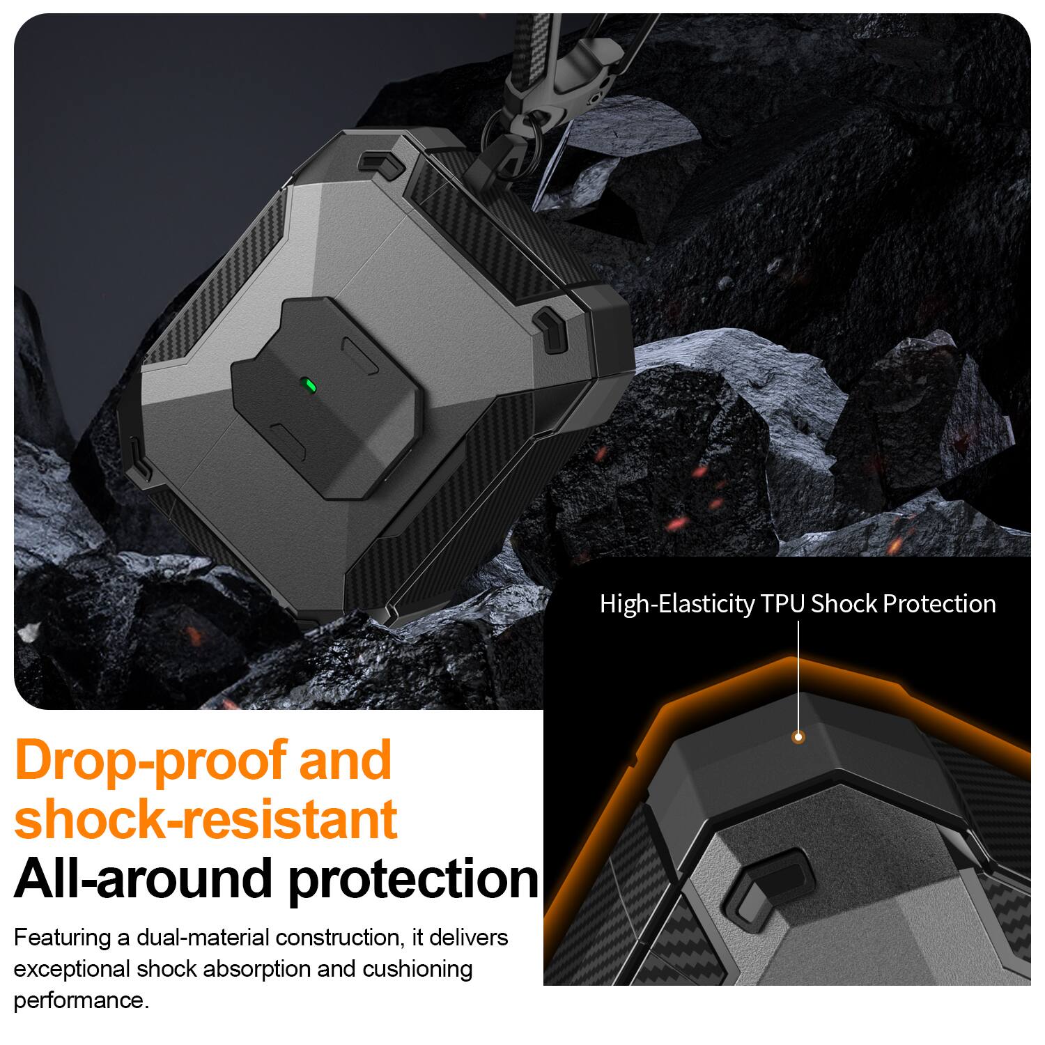 High-Elasticity TPU Shock Protection

Drop-proof and shock-resistant

All-around protection

Featuring a dual-material construction, it delivers exceptional shock absorption and cushioning performance.