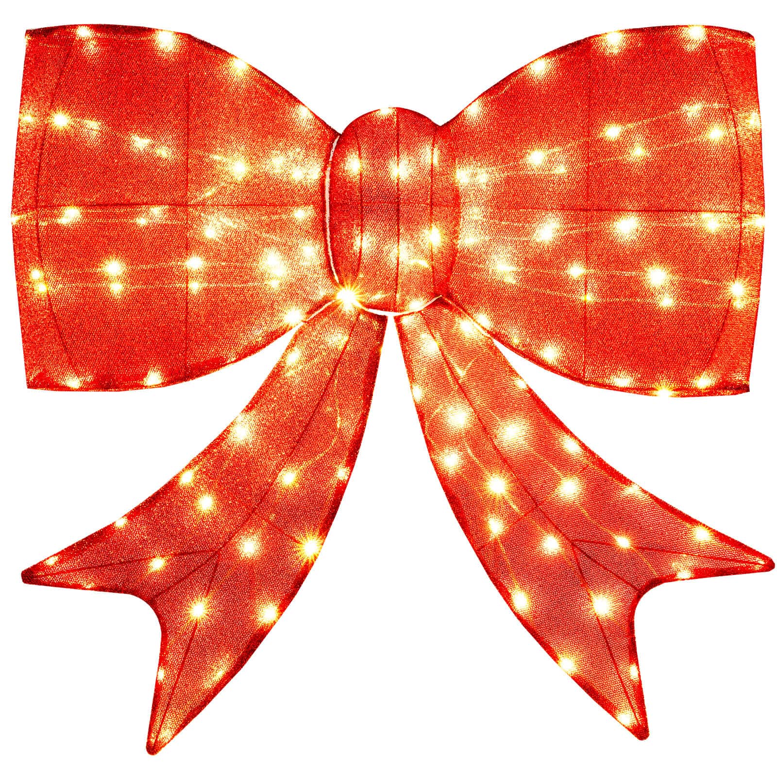 Costway - 37" Lighted Christmas Bow Decoration with 150 Warm White LED Lights,2 Hanging Rings - Red